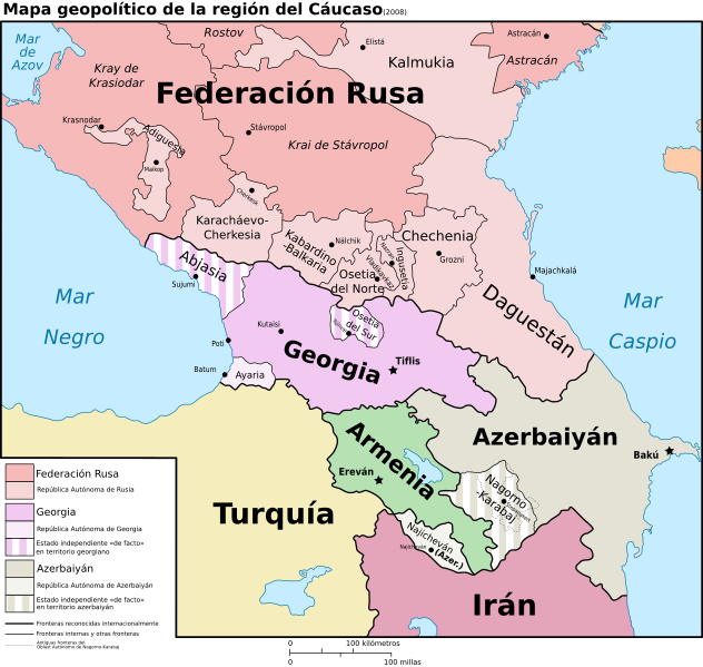 Maga político del Cáucaso norte, donde está Chechenia.