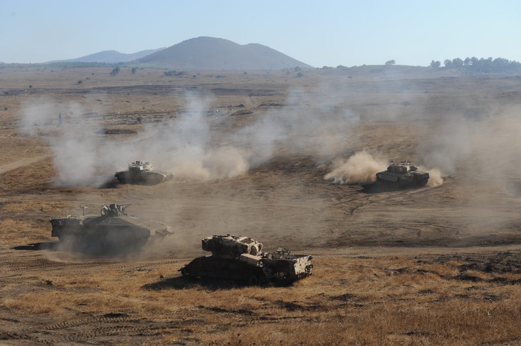 Entrenamiento militar del ejército israelí en los Altos del Golán.