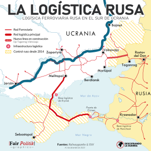 Mapa de la logística ferroviaria rusa en el sur de Ucrania