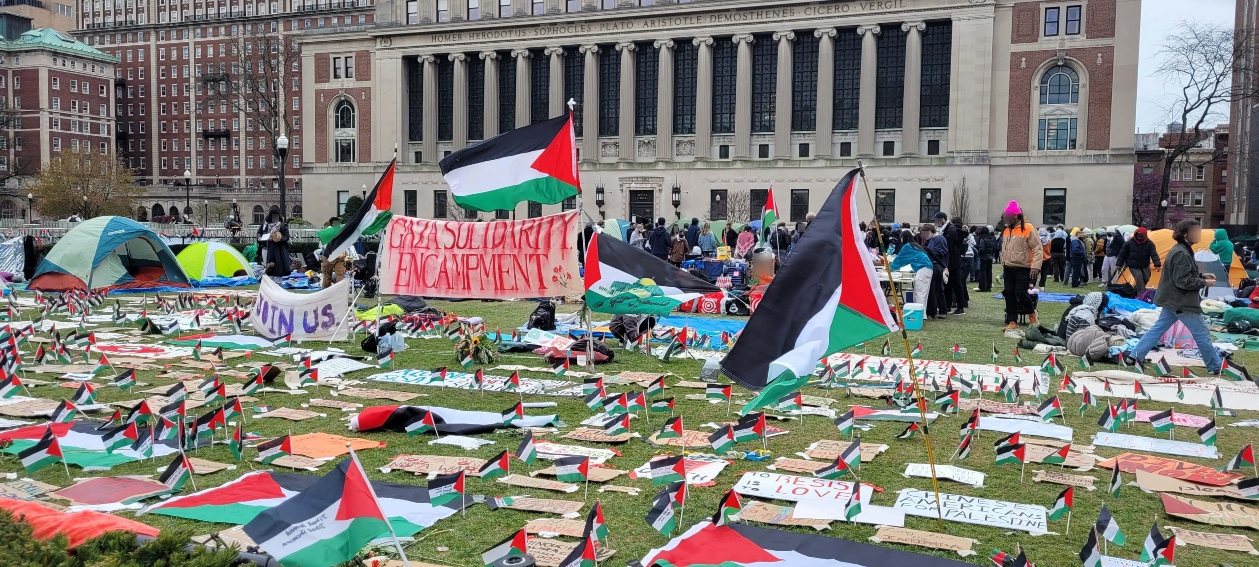 Acampada organizada en la Universidad de Columbia, en Estados Unidos, a favor de Palestina.