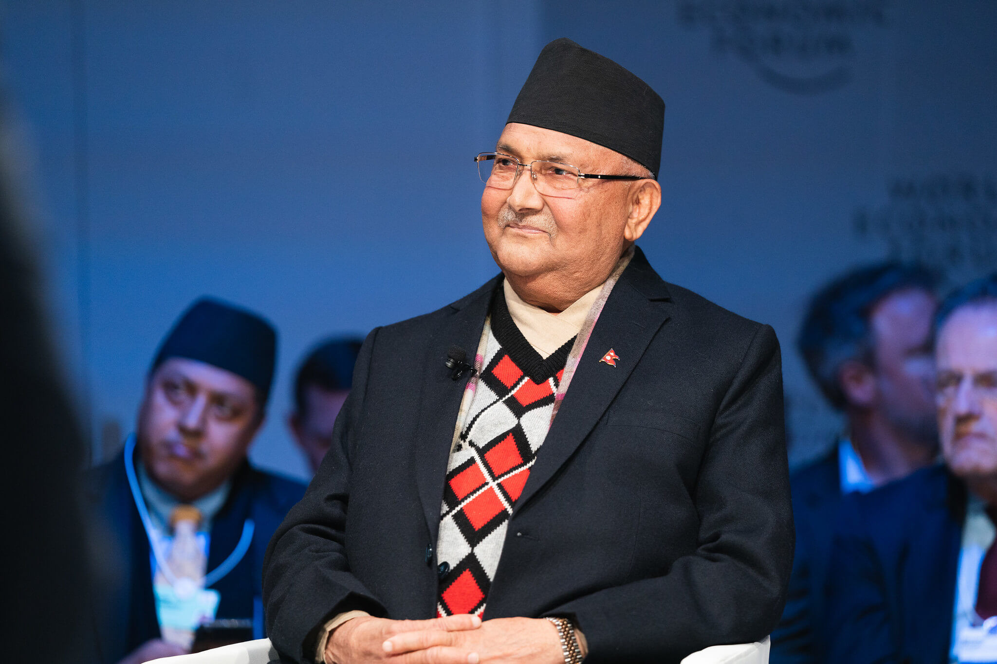 Sharma Oli, primer ministro de Nepal, participa en el foro Word Economic Forum. 