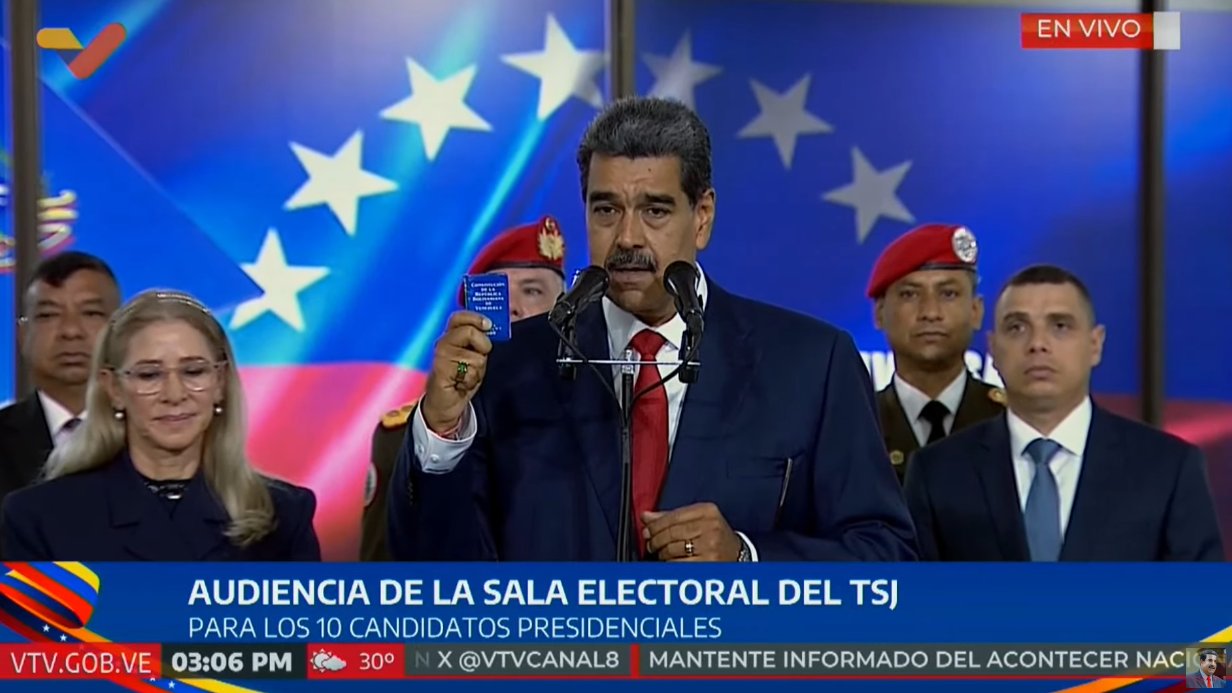 Nicolás Maduro presenta un recurso contencioso electoral ante el Tribunal Supremo de Justicia.