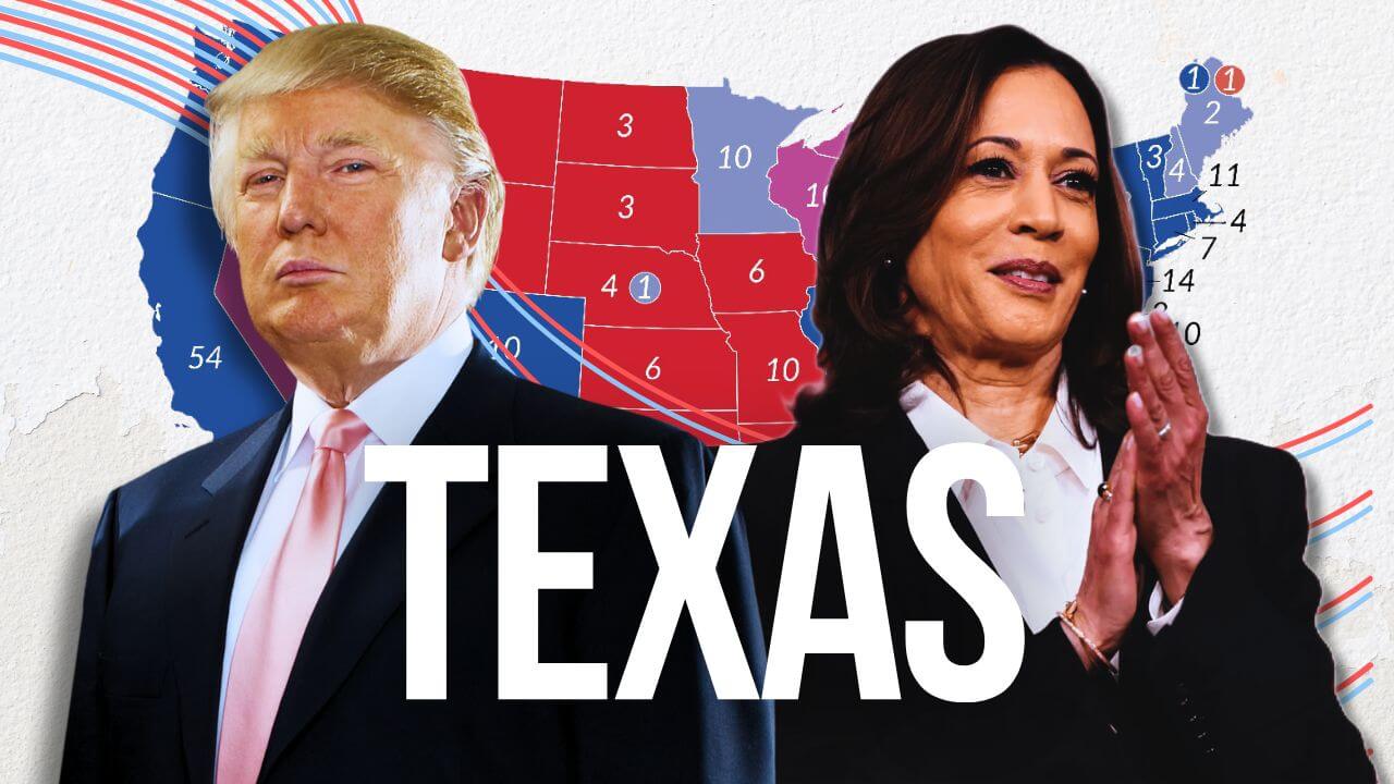 Donald Trump, candidato del Partido Republicano, y Kamala Harris, candidata del Partido Demócrata. Texas otorga 40 compromisarios.