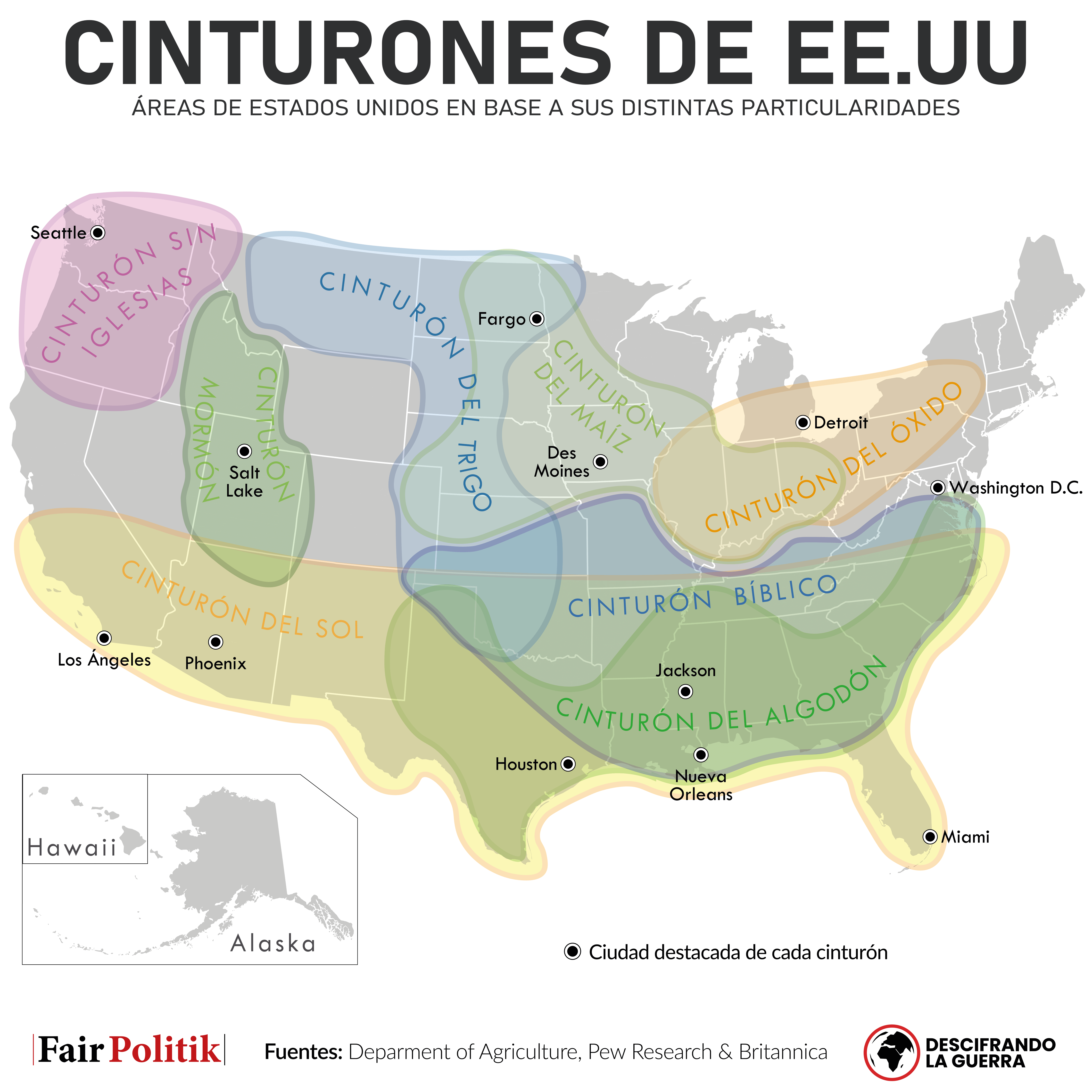 Mapa de los cinturones de Estados Unidos.