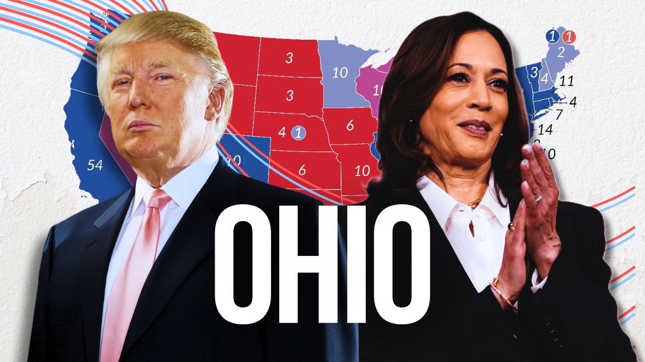 Donald Trump, candidato del Partido Republicano, y Kamala Harris, candidata del Partido Demócrata. Ohio otorga 17 compromisarios.
