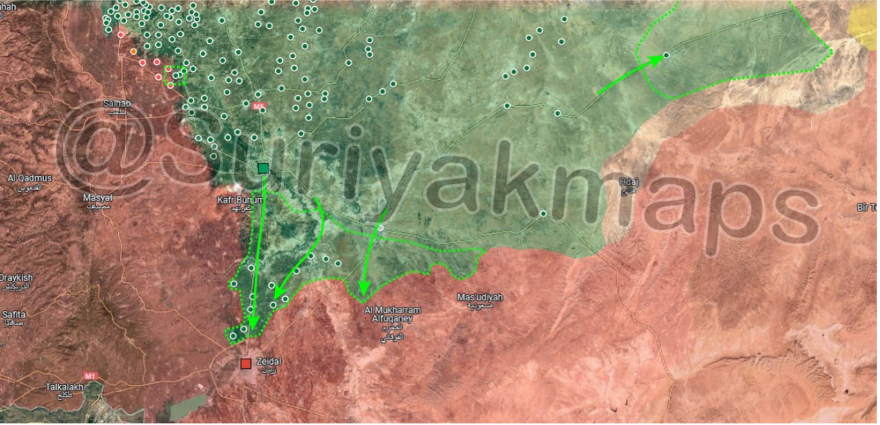 Mapa que refleja el avance de HTS hasta las puertas de Homs.
