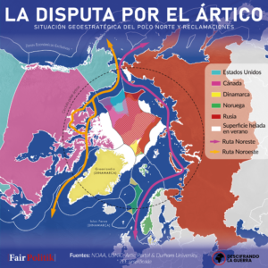 Mapa de las disputas por el Ártico y la ubicación estratégica de Groenlandia.