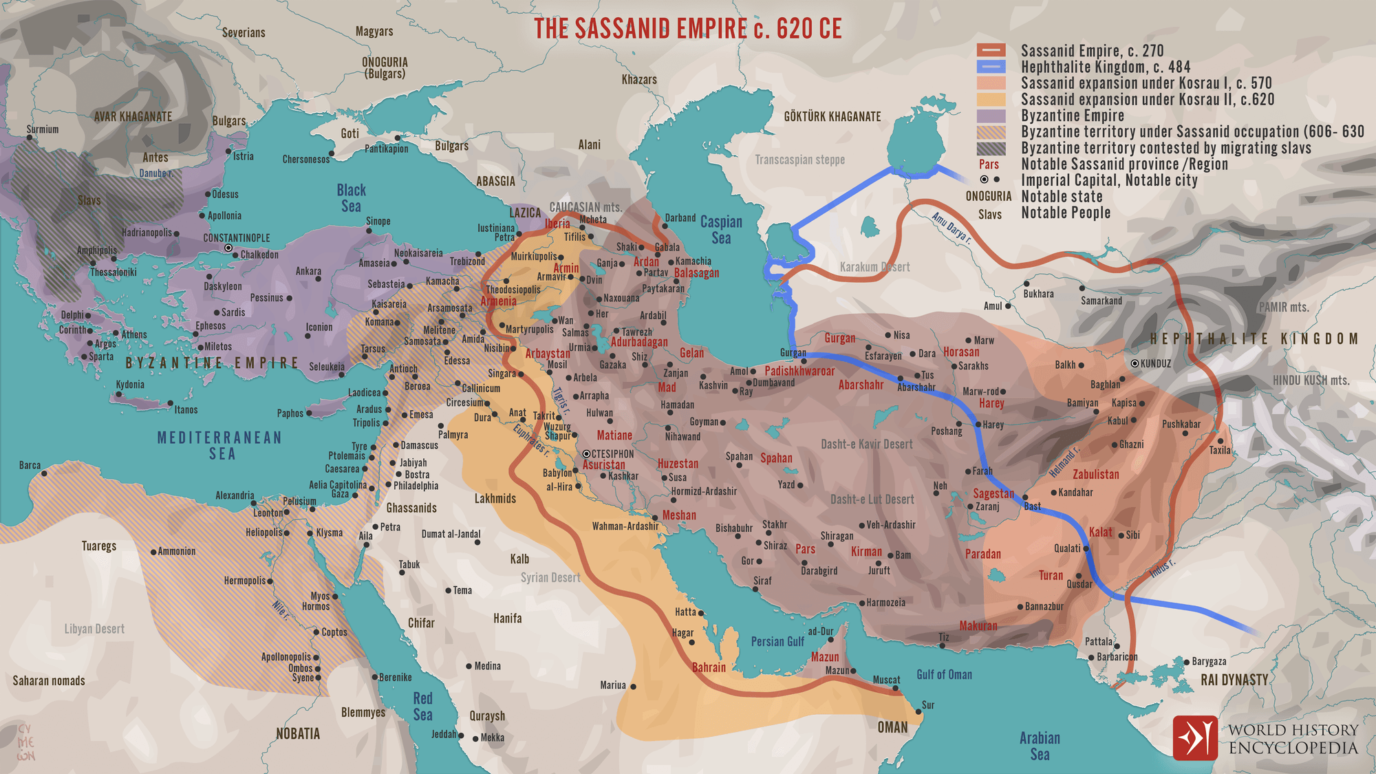 Extensión y ubicación del imperio persa-sasánida.