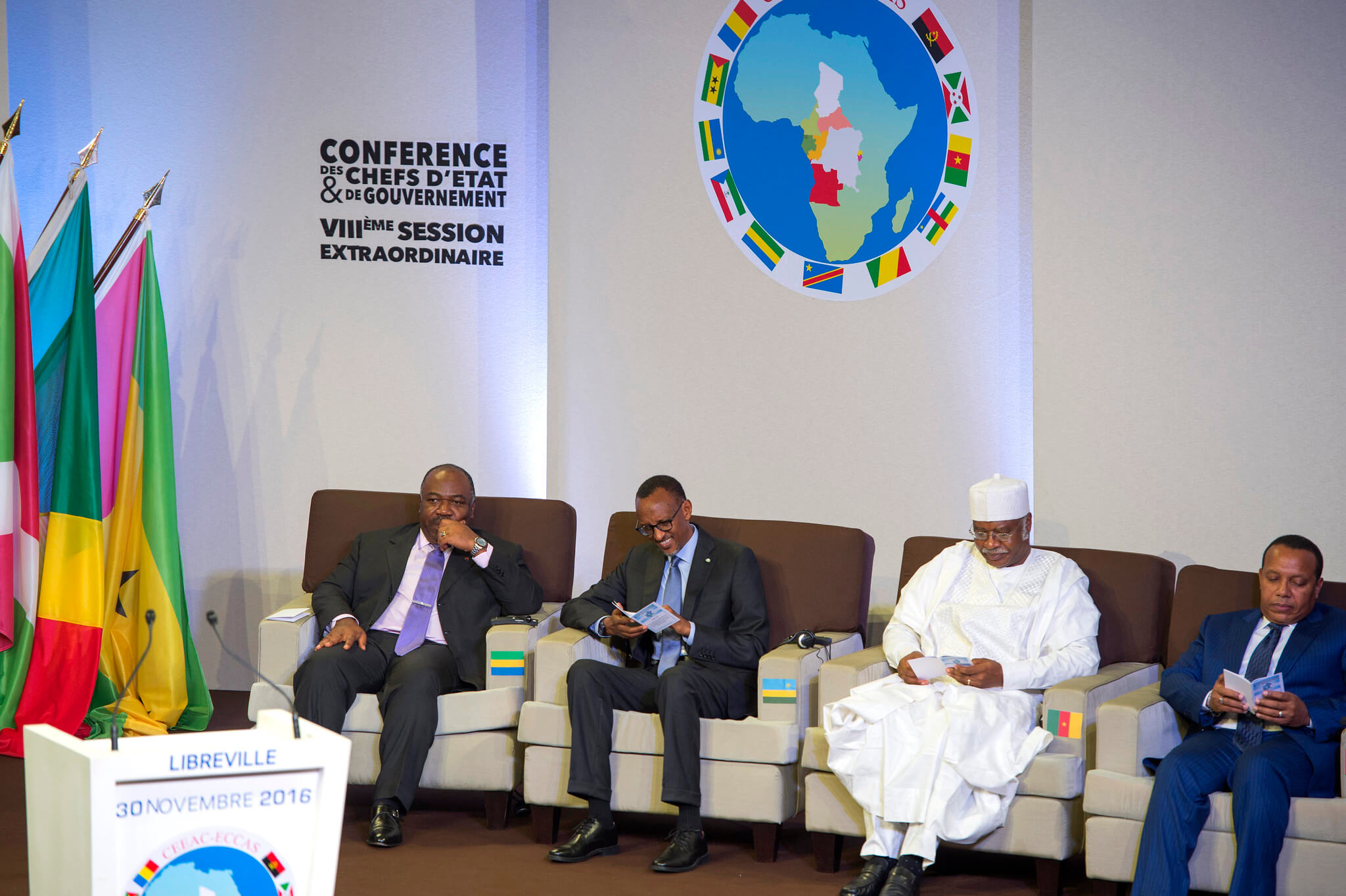 Cumbre de la Comunidad Económica de los Estados de África Central (ECCAS) celebrada en 2016 en Libreville; en el centro, Paul Kagame, presidente de Ruanda. 