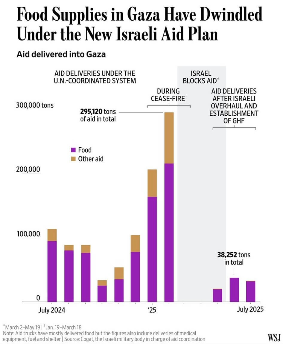 Entrada de ayuda humanitaria en la Franja de Gaza desde julio de 2024 según la información dada por el COGAT, la autoridad israelí.