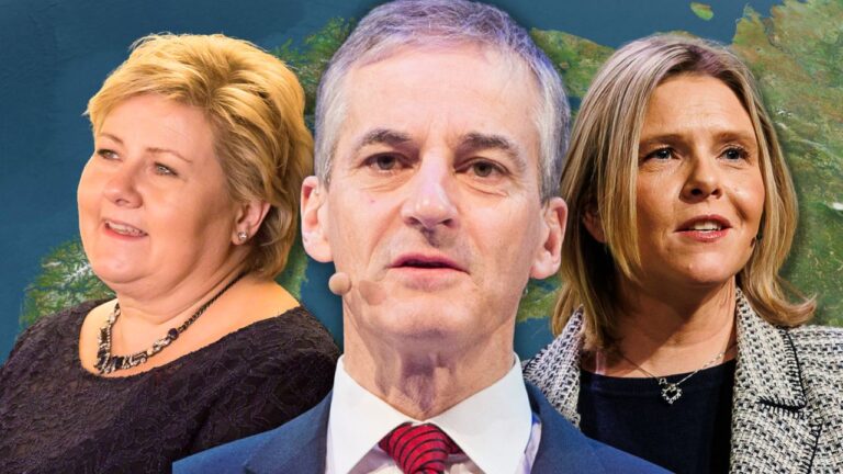 Erna Solberg, Jonas Gahr Støre y Sylvi Listhaug, líderes clave de las elecciones en Noruega.