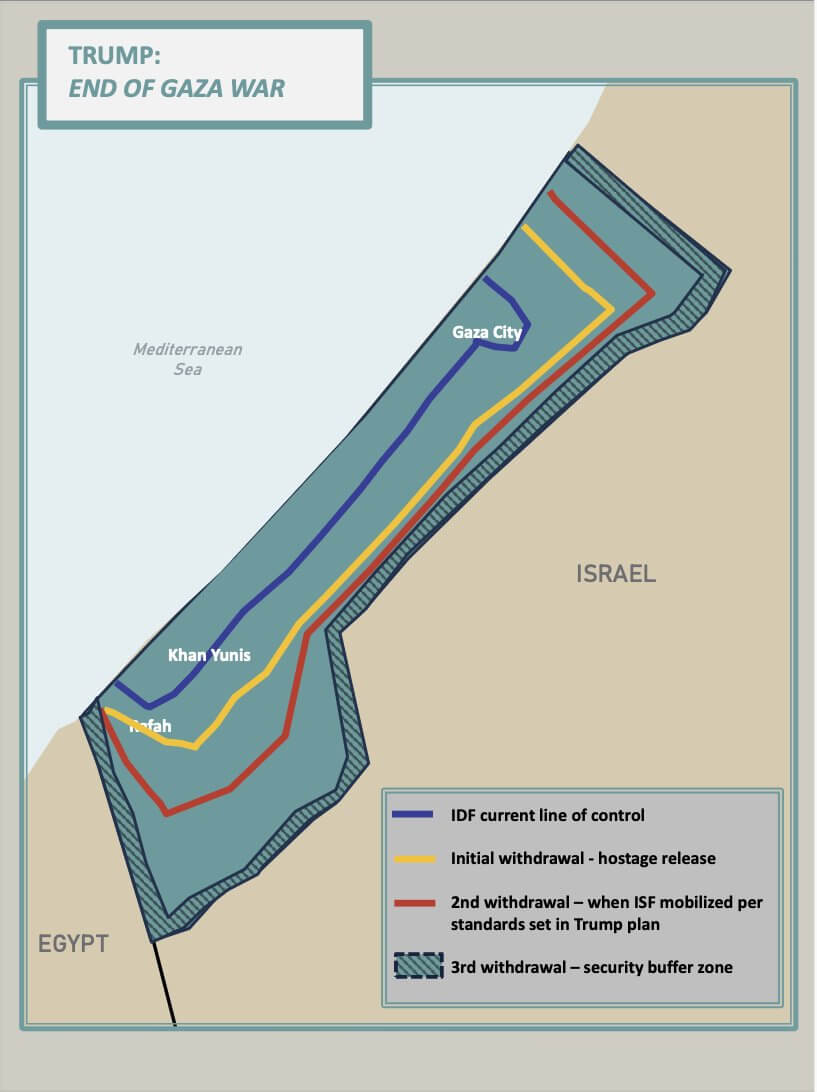 Mapa del plan de Trump para la paz en la Franja de Gaza.