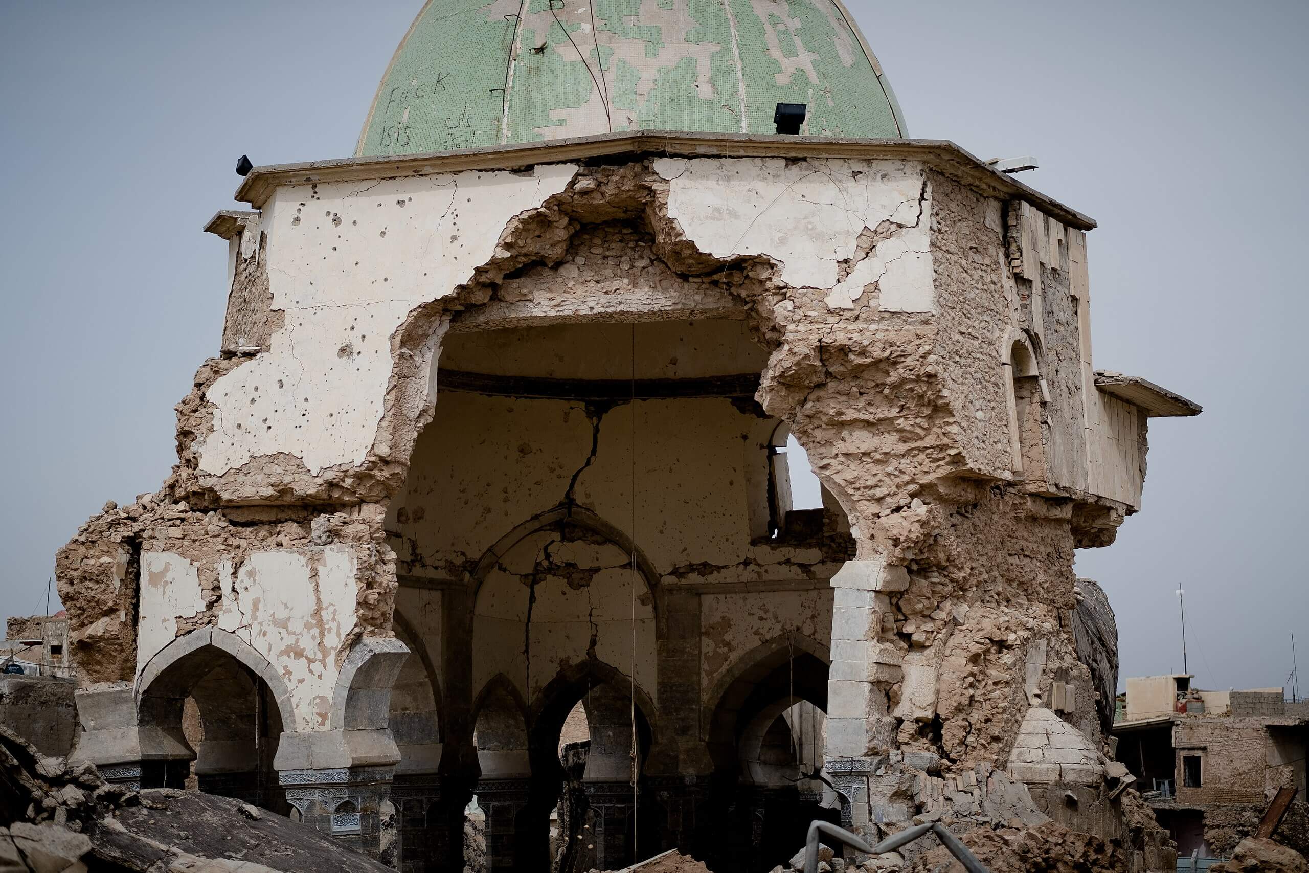 Situación de la mezquita al-Nuri en verano de 2019, completamente destruida por el Estado Islámico antes de perder el control de Mosul, en Irak.