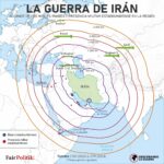 Mapa del arsenal de misiles de Irán y la presencia militar de Estados Unidos en la región.
