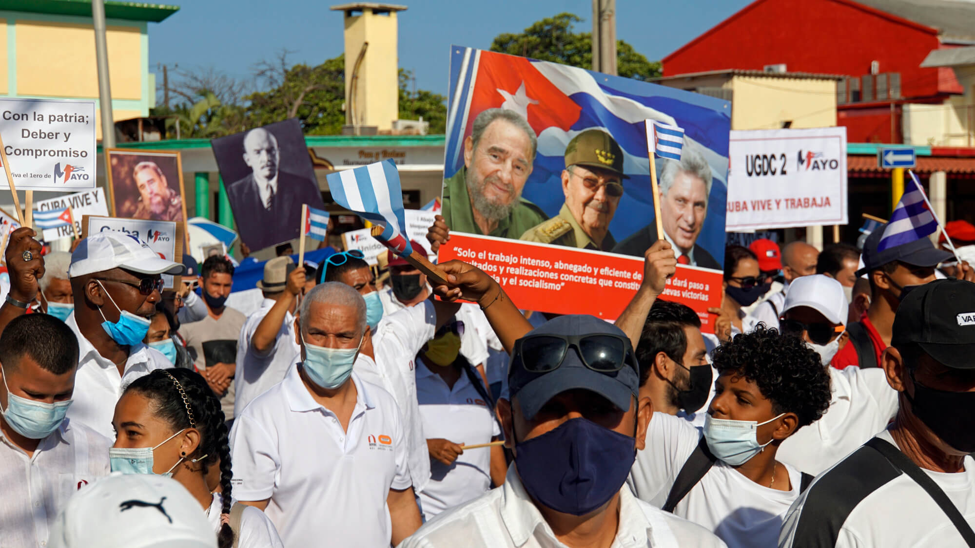 Protesta en apoyo al gobierno cubano en Varadero (Cuba), el 1 de mayo de 2021.