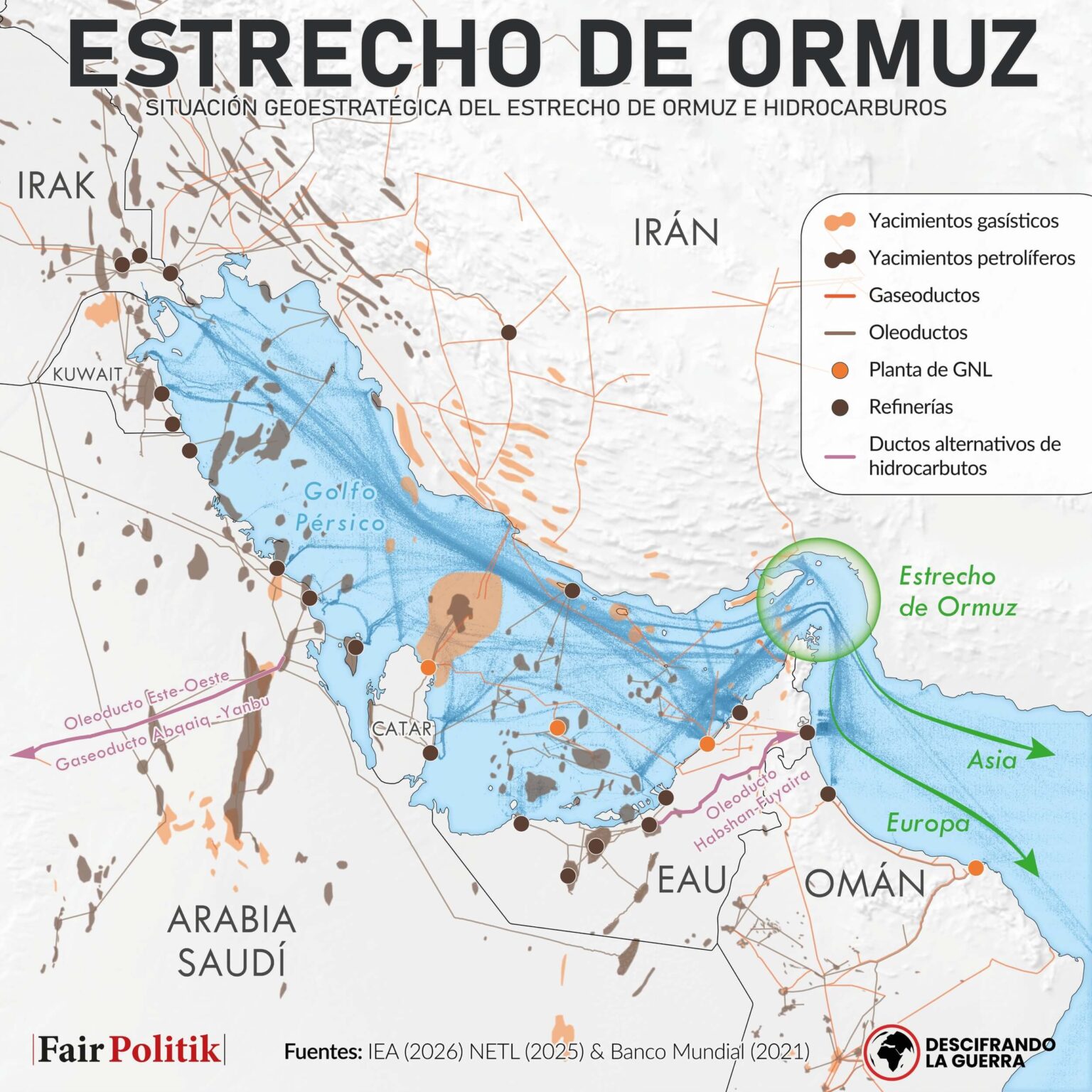 Mapa del estrecho de Ormuz, el cuello de botella del golfo Pérsico ...