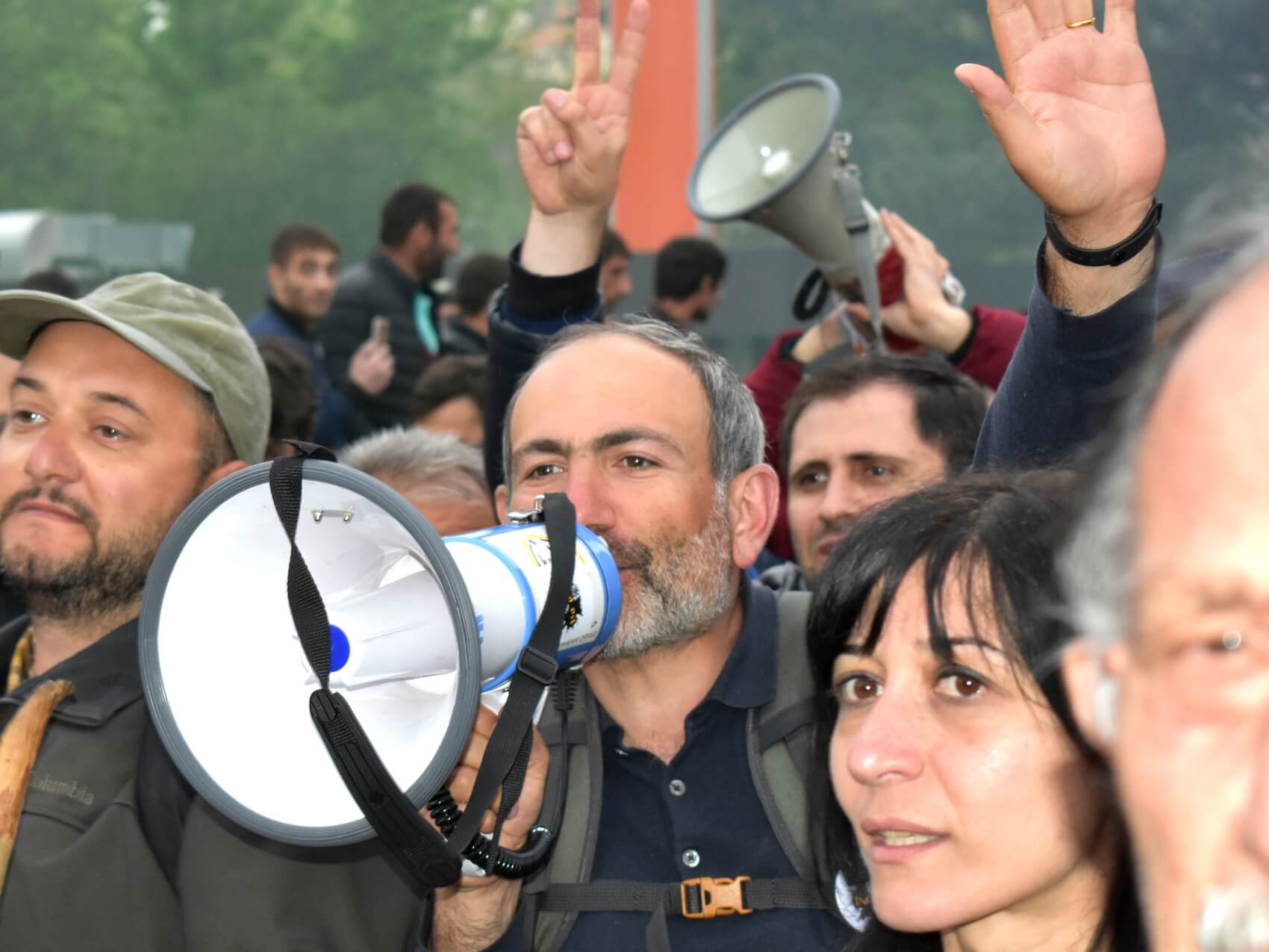 El actual primer ministro de Armenia, Nikol Pashinián, durante las protestas que sacudieron el país en 2018.
